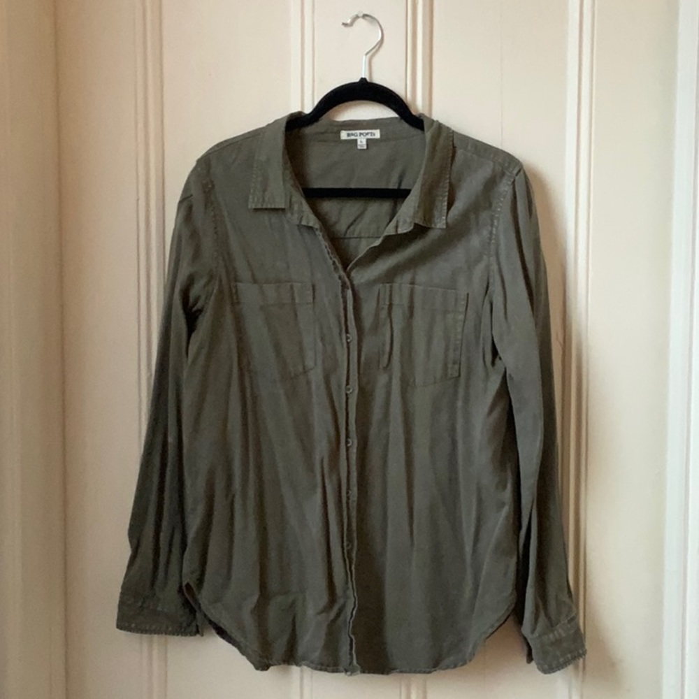 Distressed Olive Button Up Shirt